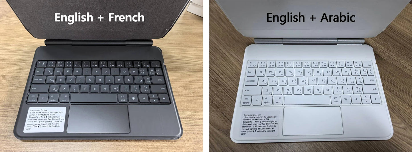 Clavier Bluetooth rétroéclairé pour iPad A16 11e / iPad 10e génération – housse magnétique intelligente 2025
