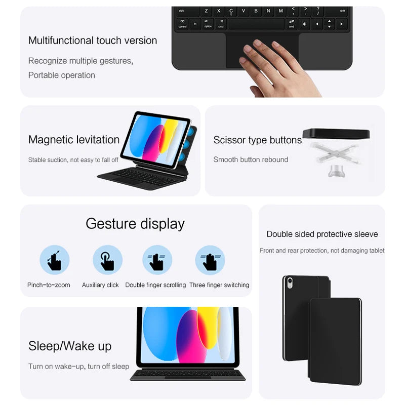 Clavier Bluetooth rétroéclairé pour iPad A16 11e / iPad 10e génération – housse magnétique intelligente 2025