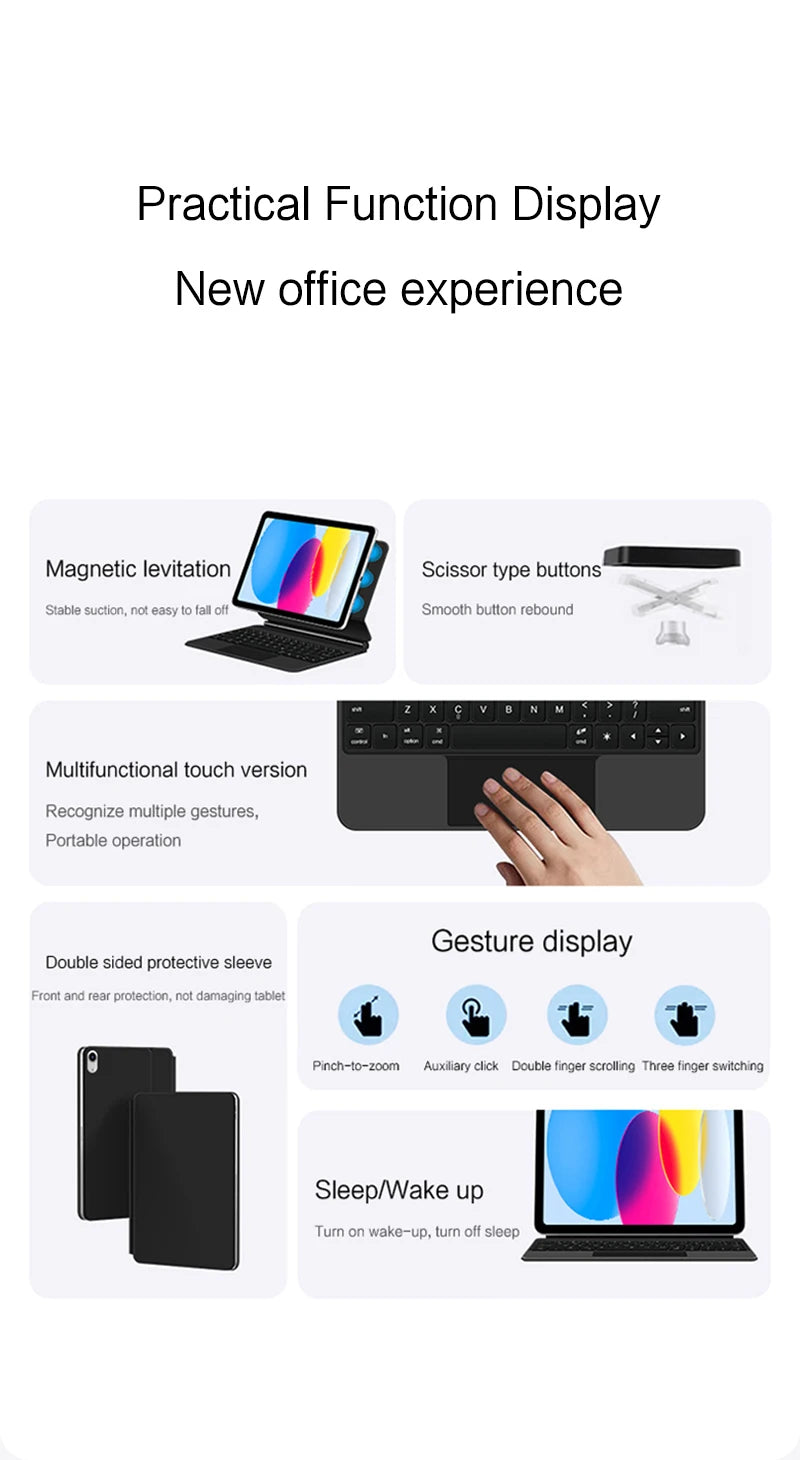 Clavier Bluetooth rétroéclairé pour iPad A16 11e / iPad 10e génération – housse magnétique intelligente 2025