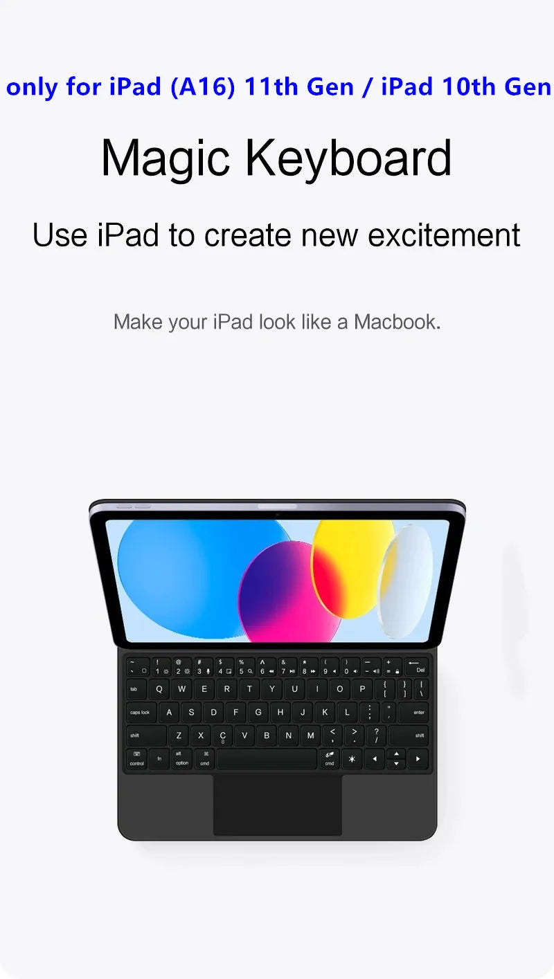 Clavier Bluetooth rétroéclairé pour iPad A16 11e / iPad 10e génération – housse magnétique intelligente 2025