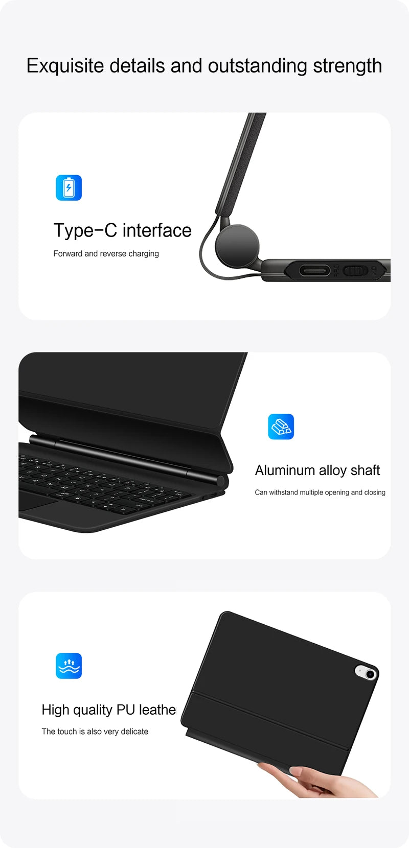 Clavier Bluetooth rétroéclairé pour iPad A16 11e / iPad 10e génération – housse magnétique intelligente 2025