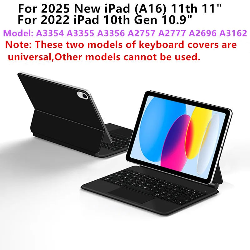 Clavier Bluetooth rétroéclairé pour iPad A16 11e / iPad 10e génération – housse magnétique intelligente 2025