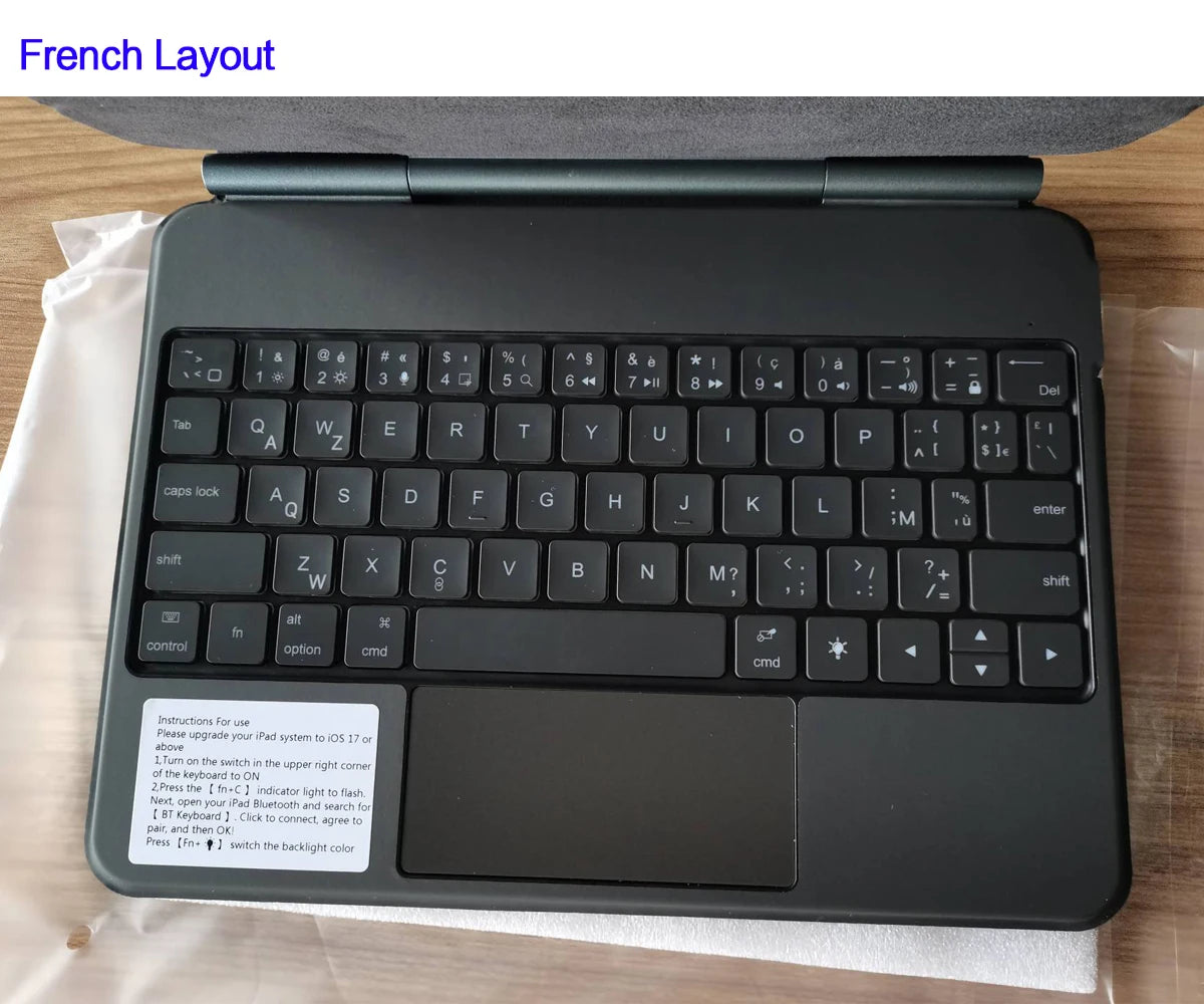 Clavier Bluetooth rétroéclairé pour iPad A16 11e / iPad 10e génération – housse magnétique intelligente 2025