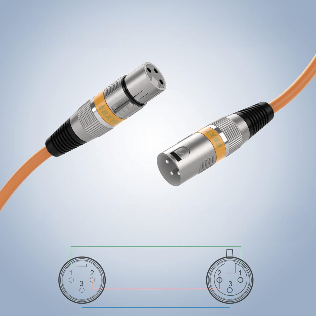 Cable XLR Male Femelle - MicrophoneExtensionCable™ - Orange - Coin Numérique