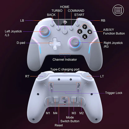 Manette sans fil EasySMX X20 – Compatible PC, Switch, TV, téléphone, laptop – Joysticks Hall, gâchettes micro, effets RGB