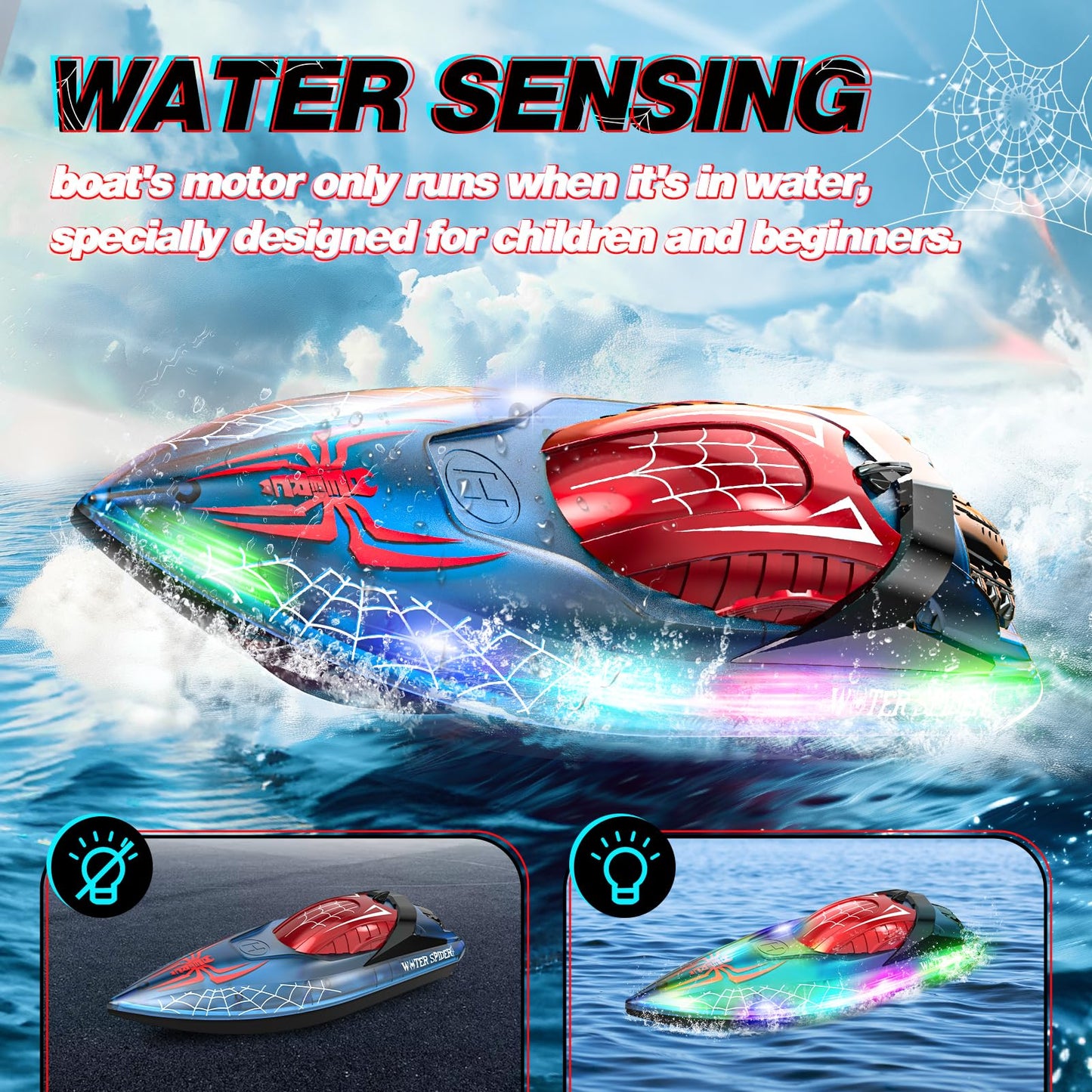 Bateau RC Haute Vitesse DEERC – 20 mph, 2 Batteries, Auto‑Redressement & LED - Coin Numérique