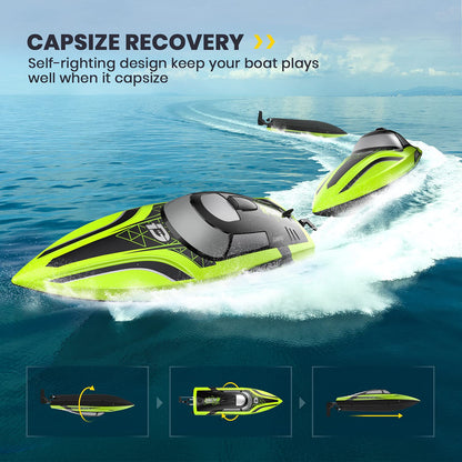 Bateau RC Haute Vitesse DEERC – 20 mph, 2 Batteries, Auto‑Redressement & LED - Coin Numérique