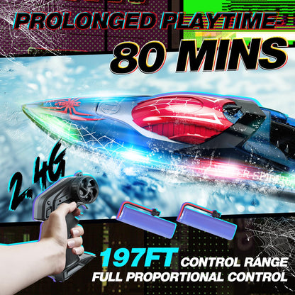 Bateau RC Haute Vitesse DEERC – 20 mph, 2 Batteries, Auto‑Redressement & LED - Coin Numérique