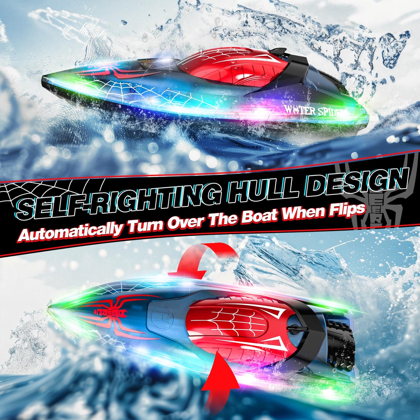 Bateau RC Haute Vitesse DEERC – 20 mph, 2 Batteries, Auto‑Redressement & LED - Coin Numérique