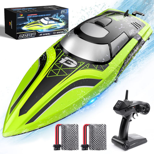 Bateau RC Haute Vitesse DEERC – 20 mph, 2 Batteries, Auto‑Redressement & LED - Coin Numérique