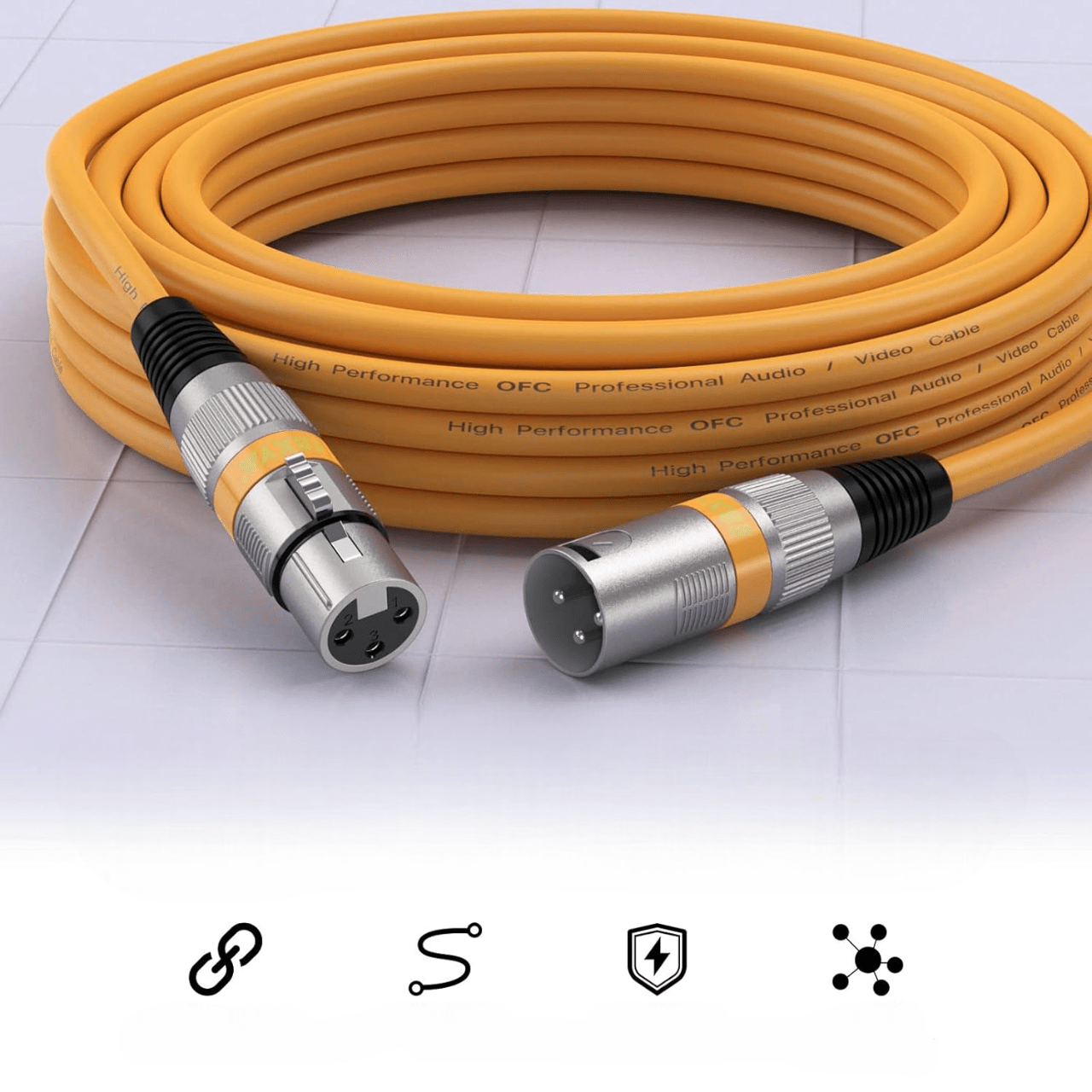 Cable XLR Male Femelle - MicrophoneExtensionCable™ - Orange - Coin Numérique