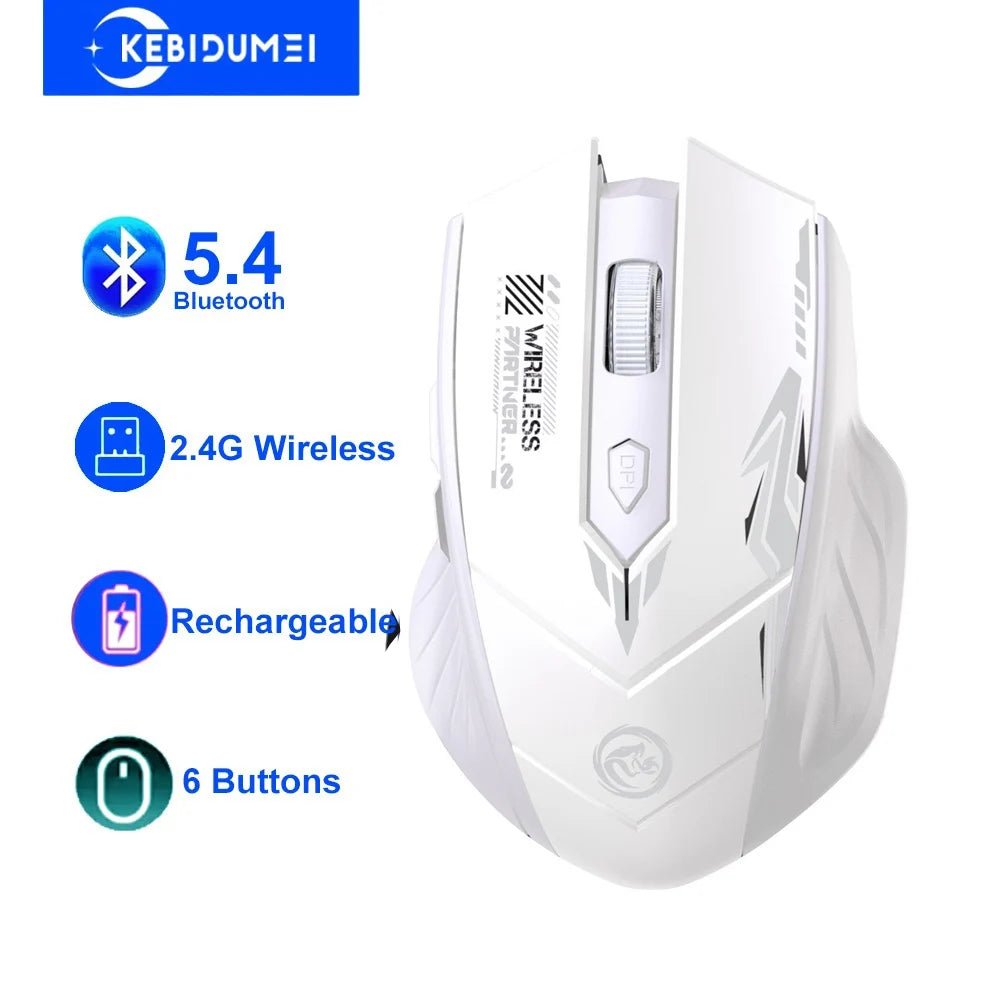 Souris sans fil Bluetooth 5.4 & 2.4G – 6 boutons, rechargeable, 1600 DPI, double mode pour PC, MacBook, ordinateur portable - Coin Numérique