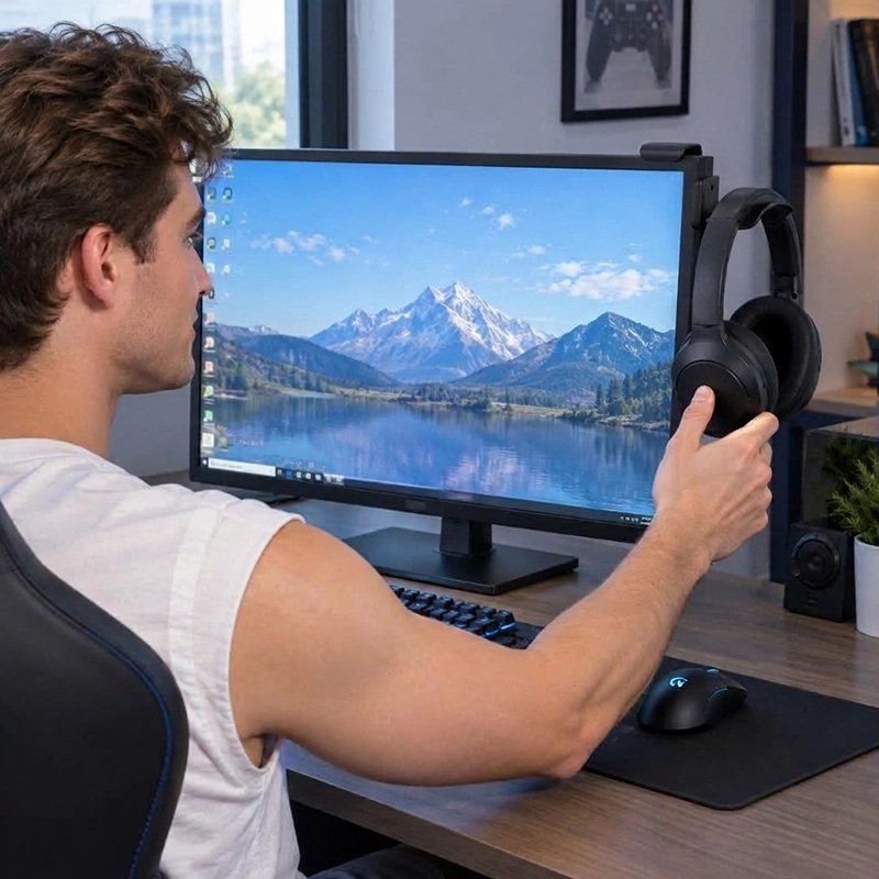Support casque pliable sans perçage | DeskHook - Coin Numérique